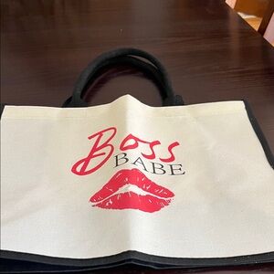 NWOT Boss Babe Tote Bag with Red Lips Design